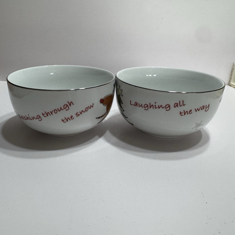 Studio JCPenny Bowls Jingle Santa's Christmas Bowls Set of 2 Dashing Throw Snow